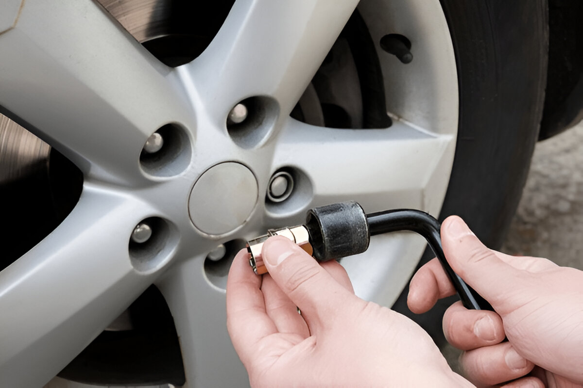 locking wheel nut closeup